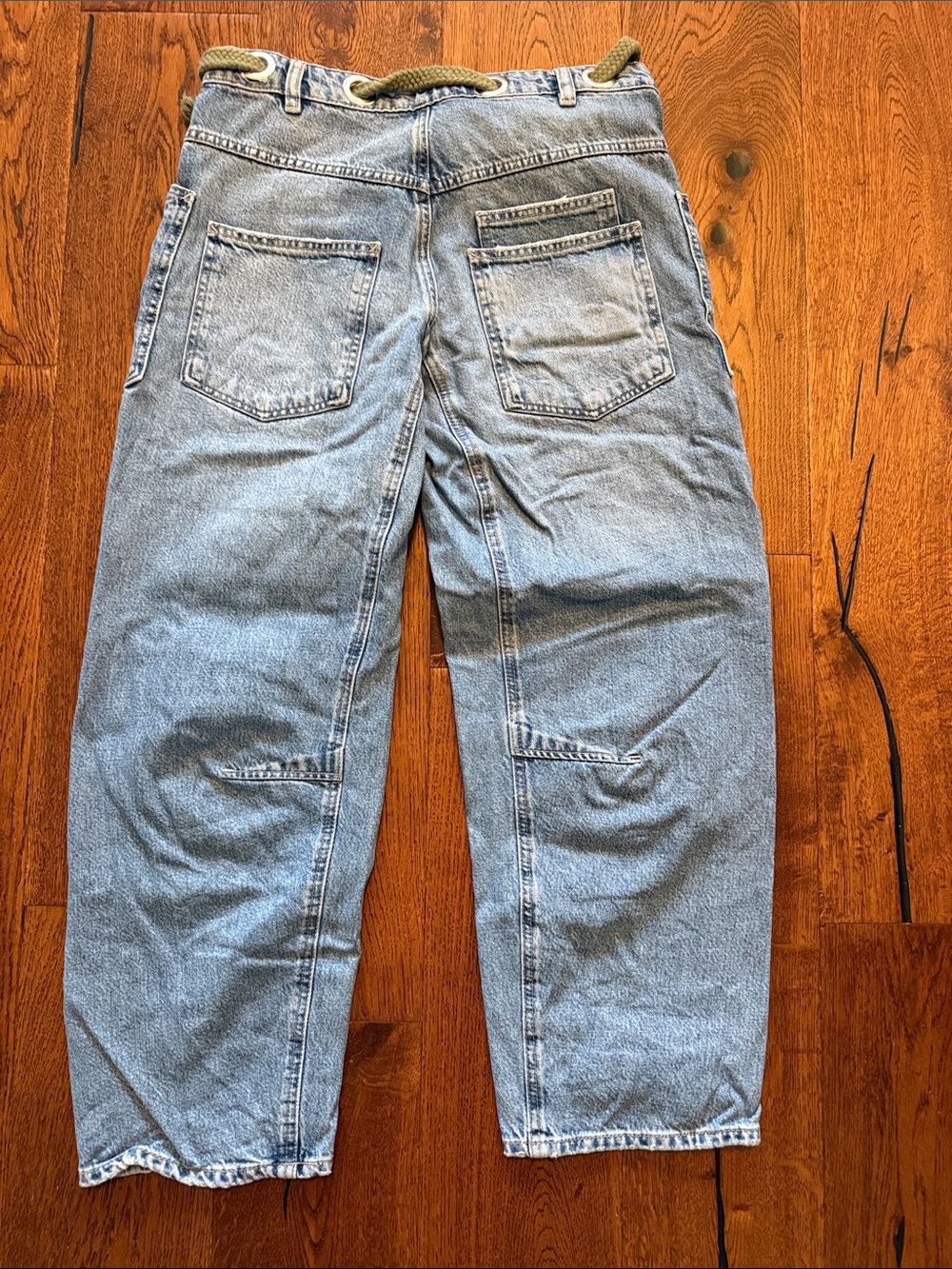 We The Free Light Wash Denim Jeans with Olive Rope Detail - Picture 4 of 10